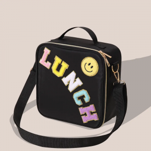 Insulated Custom Logo Nylon Lunch Bag Tote Customized Letter Patches Waterproof Portable Outdoor Picnic Cooler Box Crossbody Bag