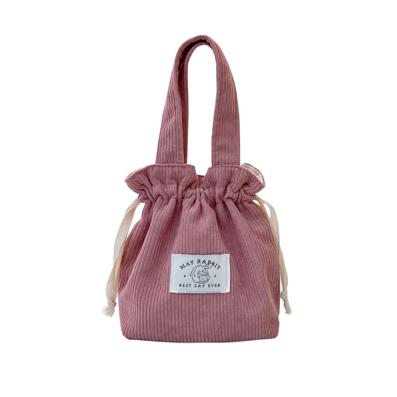 Custom Logo Mini Cotton Picnic Storage Corduroy Drawstring Lunch Tote Bags Handbag