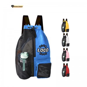 Custom Nylon Foldable Mesh Polyester Gym Drawstring Backpack Wet Bag Pocket Net Mesh Beach Bag With Logo Swimming Mesh Bag