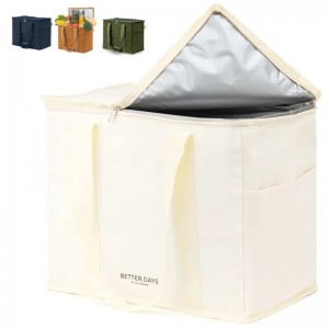 Large Cotton Fabric Thermal Insulation Aluminum Picnic Folding Cooler Bag Custom Logo Insulated Tote Cooler Bags