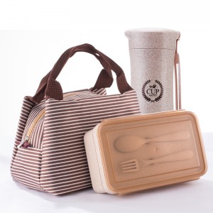Wheat Straw Plastic Bento Lunch Box Water Bottle Set With Bag Tableware Cutlery Leakproof Microwave Food Container For Kid Adult