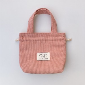Custom Logo Mini Cotton Picnic Storage Corduroy Drawstring Lunch Tote Bags Handbag