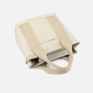 Custom Durable Women Handbag Compartments Fashion Portable Cotton Canvas Tote Shoulder Bag For Travel With Adjustable Strap