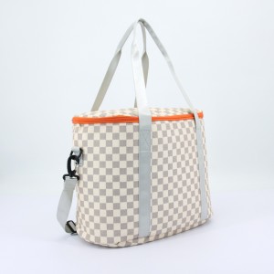 Customized Wholesale Portable Checkered Cool Beach Insulated Bag Pu Picnic Cooler Bag Large 20l Tote Cooler Box