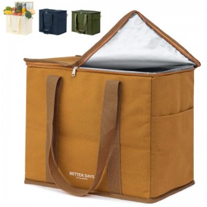 Large Cotton Fabric Thermal Insulation Aluminum Picnic Folding Cooler Bag Custom Logo Insulated Tote Cooler Bags