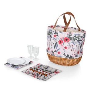 Wholesale Custom Picnic Basket Large Capacity Beach Bag Canvas Picnic Hand Basket Outdoor Foldable Cutlery Basket Set