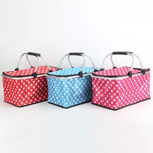 Wholesale Outdoor Picnic Large Capacity Foldable Tote Cooler Basket Bag Aluminum Frame Thermal Insulated Basket Box
