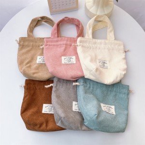 Custom Logo Mini Cotton Picnic Storage Corduroy Drawstring Lunch Tote Bags Handbag