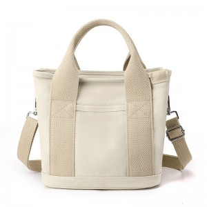 Custom Durable Women Handbag Compartments Fashion Portable Cotton Canvas Tote Shoulder Bag For Travel With Adjustable Strap