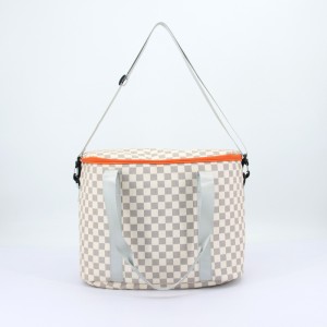 Customized Wholesale Portable Checkered Cool Beach Insulated Bag Pu Picnic Cooler Bag Large 20l Tote Cooler Box