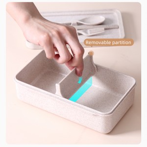 Wheat Straw Plastic Bento Lunch Box Water Bottle Set With Bag Tableware Cutlery Leakproof Microwave Food Container For Kid Adult