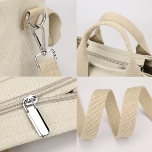 Custom Durable Women Handbag Compartments Fashion Portable Cotton Canvas Tote Shoulder Bag For Travel With Adjustable Strap