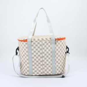 Customized Wholesale Portable Checkered Cool Beach Insulated Bag Pu Picnic Cooler Bag Large 20l Tote Cooler Box