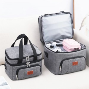 Fashion Large Capacity Double Layer Lunch Bags For Women Men Oxford Cloth Insulated Cooler Bags With Shoulder Strap Picnic Bags
