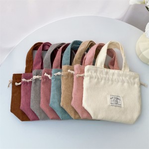 Custom Logo Mini Cotton Picnic Storage Corduroy Drawstring Lunch Tote Bags Handbag