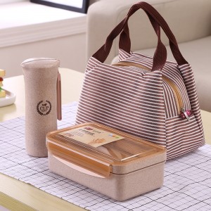 Wheat Straw Plastic Bento Lunch Box Water Bottle Set With Bag Tableware Cutlery Leakproof Microwave Food Container For Kid Adult