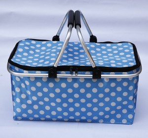 Wholesale Outdoor Picnic Large Capacity Foldable Tote Cooler Basket Bag Aluminum Frame Thermal Insulated Basket Box