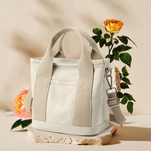 Custom Durable Women Handbag Compartments Fashion Portable Cotton Canvas Tote Shoulder Bag For Travel With Adjustable Strap