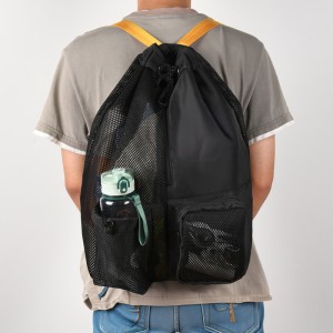 Custom Nylon Foldable Mesh Polyester Gym Drawstring Backpack Wet Bag Pocket Net Mesh Beach Bag With Logo Swimming Mesh Bag